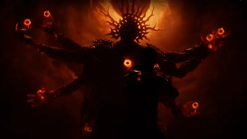 游戏《Saros》概念图，展示神秘风格化场景与角色形象