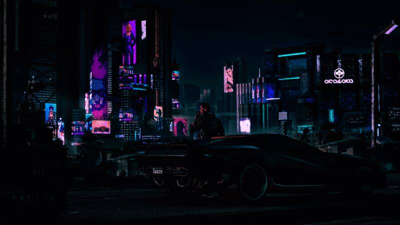 赛博朋克2077续作概念图，展示新城市建筑群，具有未来感与工业风结合的独特风格