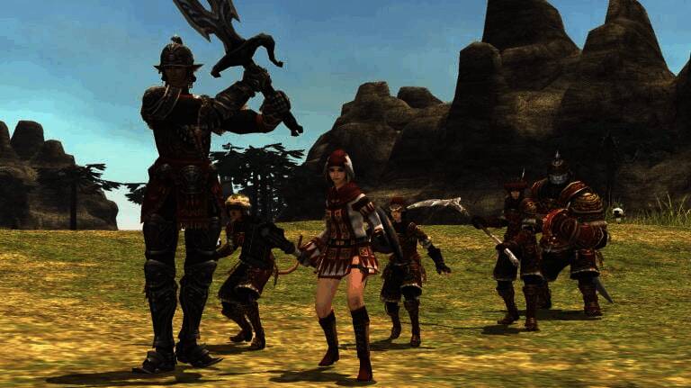 《最终幻想11》23周年纪念画面，角色列队庆祝