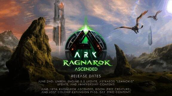 《方舟：生存飞升》虚幻引擎5.5更新宣传图，展现新地图与生物细节