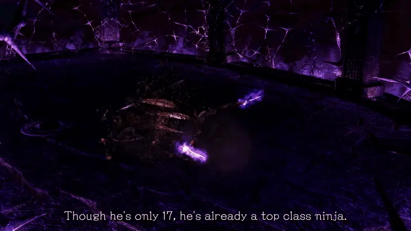 战斗场景激烈，风魔小太郎身形迅捷，背景为古代日式城池