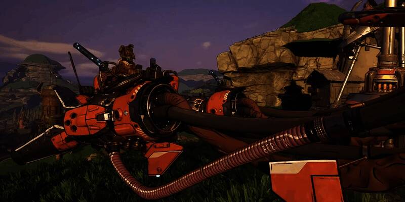 数码机车高速行驶于荒野之上，车身炫酷涂装与火焰特效交织