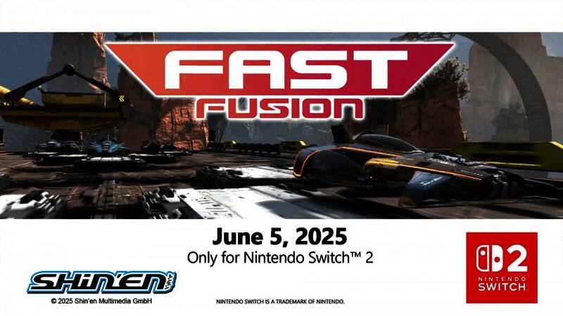 《Fast Fusion》游戏画面展示高速飞行器穿梭于未来赛道中的精彩瞬间，光影交错、特效绚丽