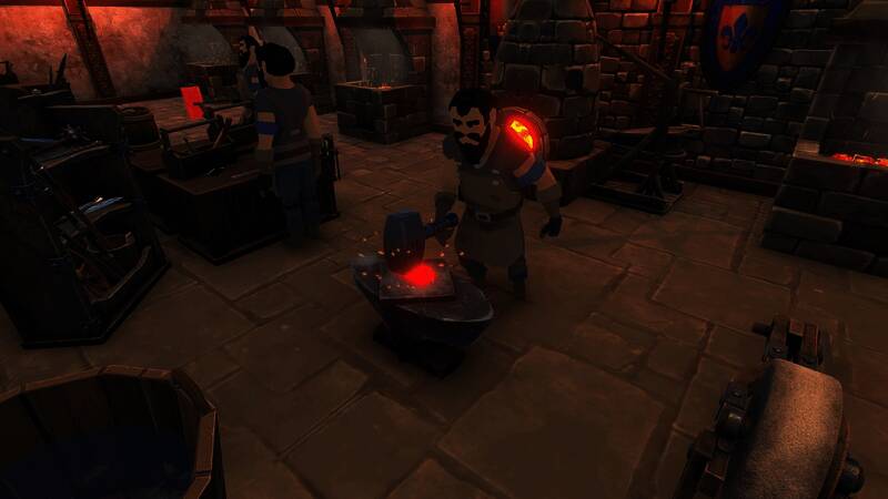 游戏封面展示中世纪风格的铁匠铺场景，背景为古朴的石墙与炉火