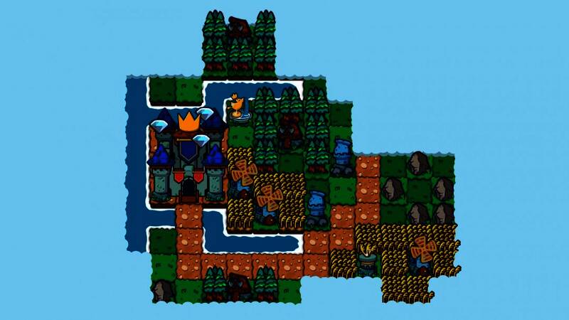 游戏内资源采集画面，村民忙碌劳作，背景为漂浮在空中的岛屿