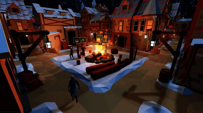 角色在森林中采集资源的场景，背景为茂密树林与野生动物