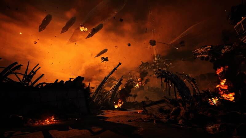 《星刃》实机画面，主角身着高科技战甲，战斗特效华丽