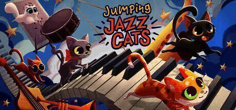 《奇喵派对》游戏宣传图，展示卡通风格的猫咪角色在多彩场景中奔跑跳跃