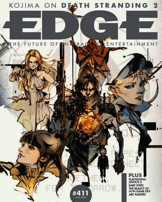 小岛秀夫在办公桌前专注工作，周围堆满游戏设计草图