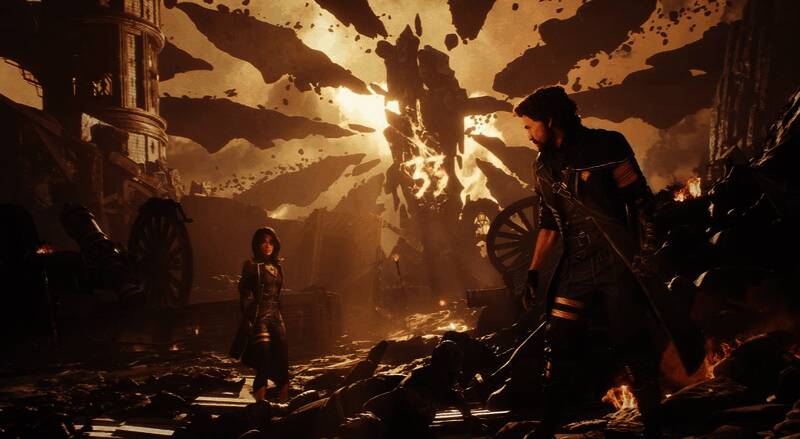 Guillaume Broche接受采访，背景为《光与影：33号远征队》游戏画面