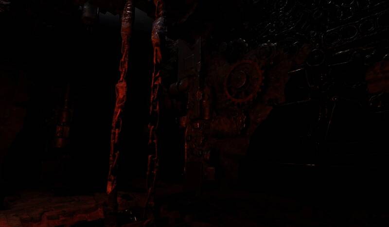 概念图展示一个融合古老机械与石材的科幻遗迹，光线昏暗，充满神秘感