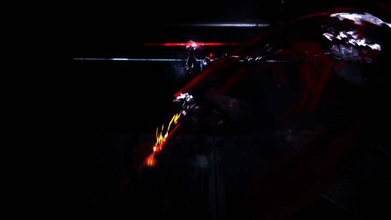 战斗场景激烈，八云与多名敌人激战，空中充满红色血刃特效