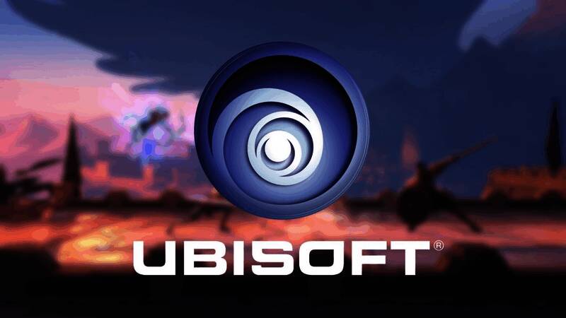 育碧公司总部外观，大楼前竖立着知名游戏角色雕塑