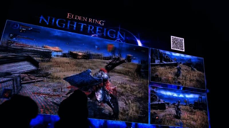 《艾尔登法环：黑夜君临》Boss战斗场景，角色与巨型怪物激烈交锋