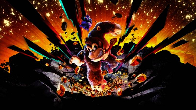 《大金刚：蕉力全开》游戏画面展示，大金刚在丛林中穿梭，背景充满动态特效