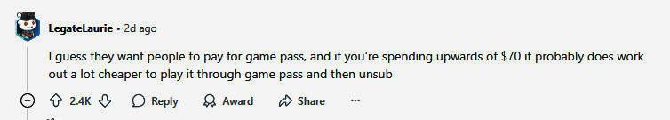 Reddit用户讨论微软定价策略的帖子截图