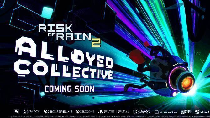 《雨中冒险2》新DLC“Alloyed Collective”宣传图，展示机械风格地底洞窟场景