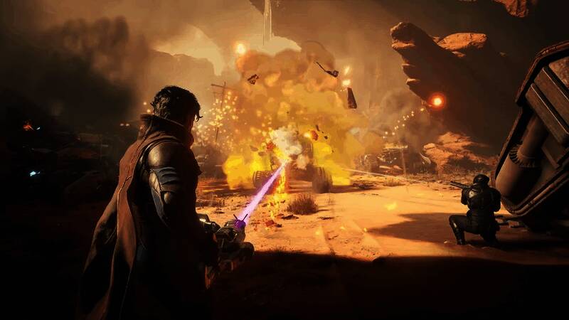 《沙丘：觉醒》游戏测试画面，玩家角色在沙漠中探索