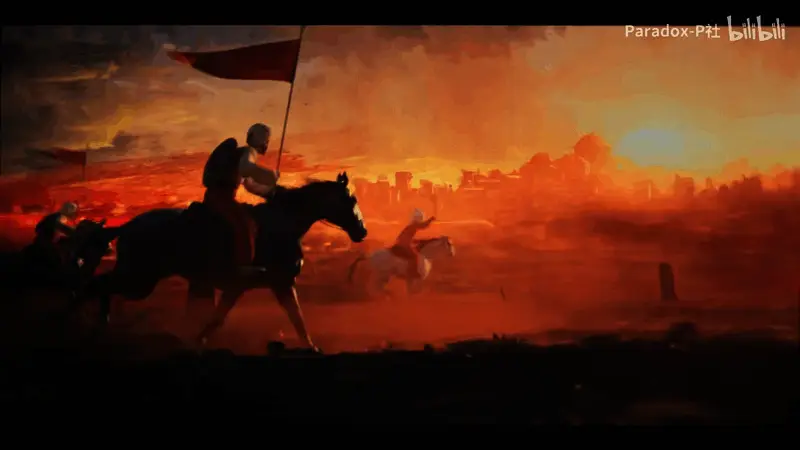 一名国王站在高台演讲，周围是民众与贵族