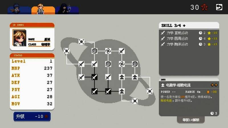 角色技能面板展示，技能名称均与学科相关