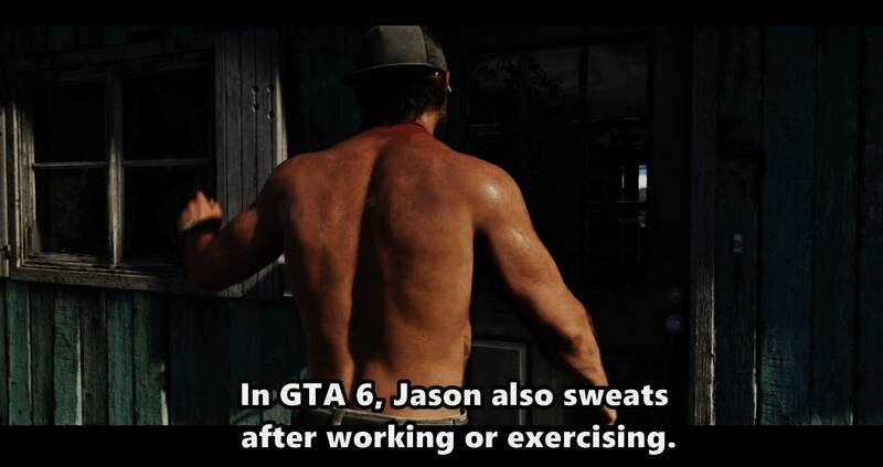 杰森在锻炼后身体出现明显汗水痕迹