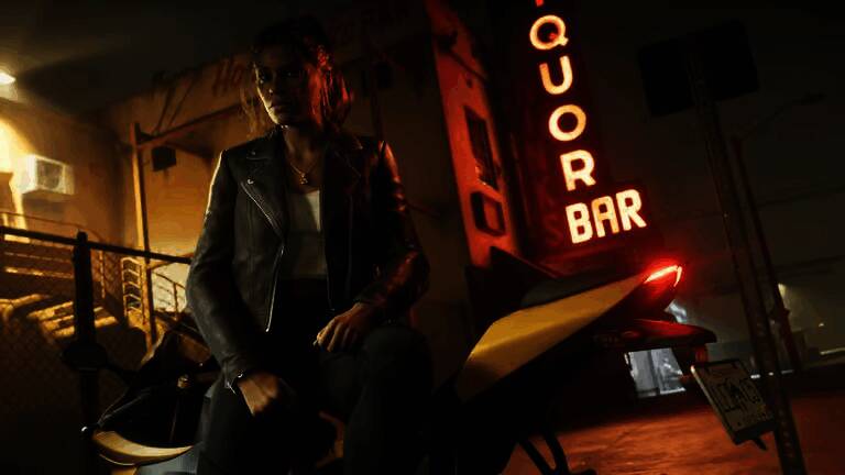 GTA6罪恶城街头场景，车辆穿梭于霓虹灯下