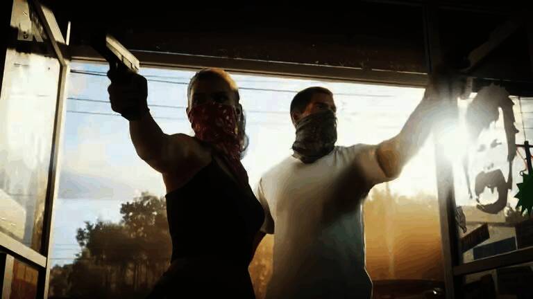 《GTA6》概念图，画面呈现城市夜景与主角剪影，充满未来感与神秘氛围