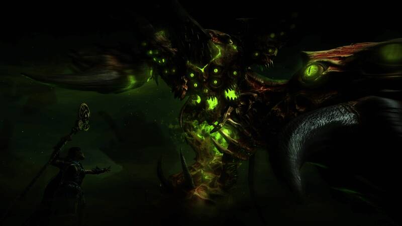 《暗黑破坏神4》第八赛季宣传画面，背景为神秘Boss与战斗场景