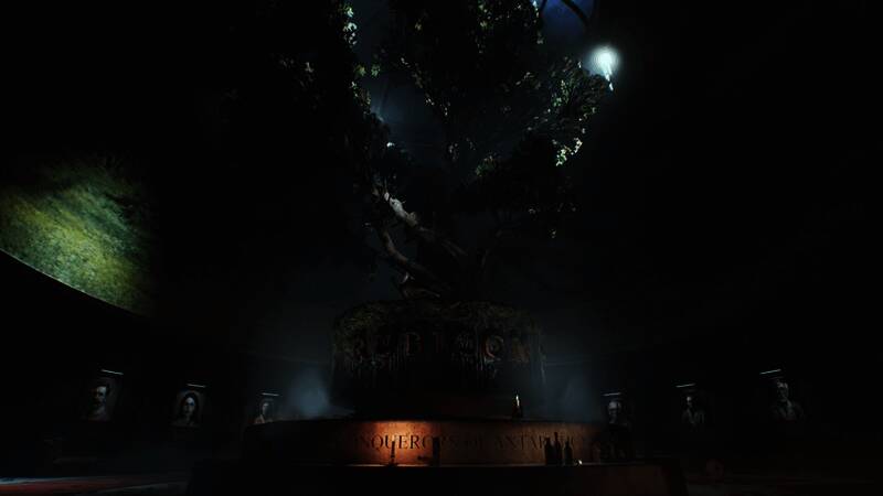 主角手持斧头，面对敌人怒吼，背景为昏暗的研究站内部