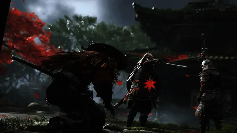 《对马岛之鬼》游戏封面，展现武士与战场的视觉冲击力