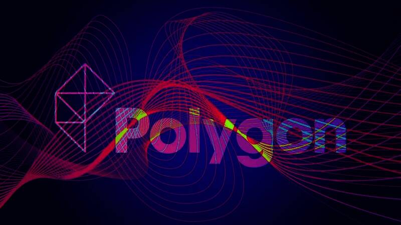 Polygon总部外观图，大楼前有显著的网站标志，背景可见繁忙的城市街道