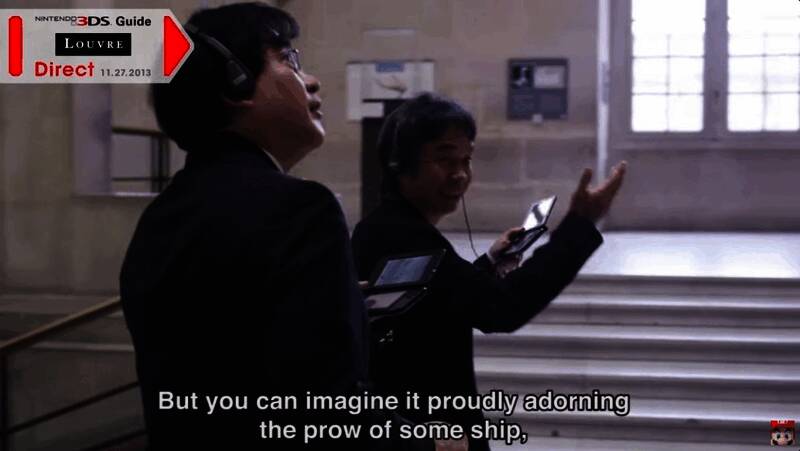 岩田聪与宫本茂在卢浮宫演示3DS导览功能的历史影像截图