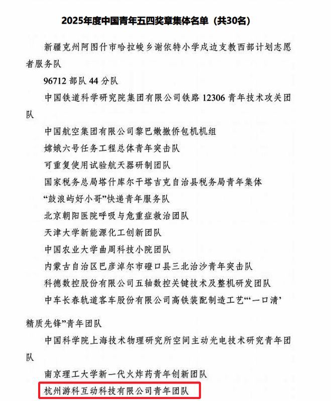 共青团中央公布2025年度'中国青年五四奖章集体'获奖名单，游戏科学赫然在列