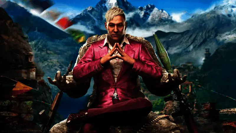 《孤岛惊魂4》游戏画面展示，雪山与城市景观交织，充满探索氛围