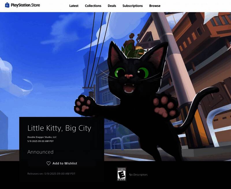 《小猫咪大城市》游戏画面展示一只黑色猫咪在城市街头跳跃探索