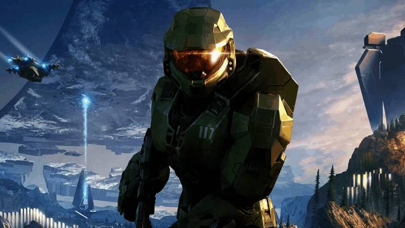 电脑屏幕上显示着《光环：无限》开发界面，右侧是Slipspace引擎的操作面板