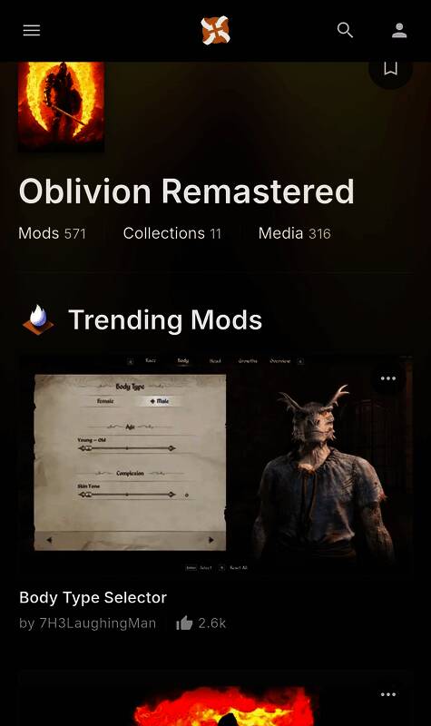 Nexus Mods平台界面截图，展示《上古卷轴4：湮灭重制版》MOD列表
