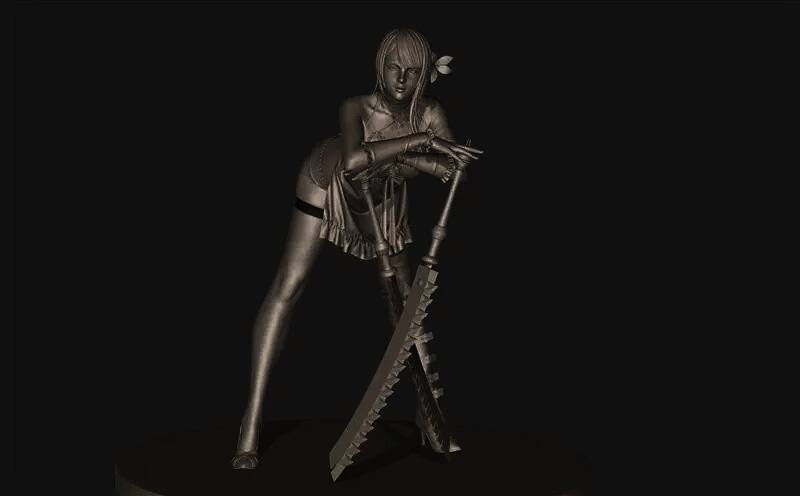 手办侧面视角展示，凯妮身形线条流畅，战斗服细节清晰可见