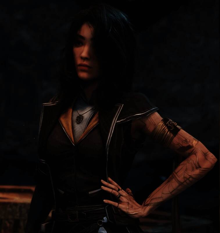 战斗场景中的女性角色，动作自然，服饰随风飘动细节逼真