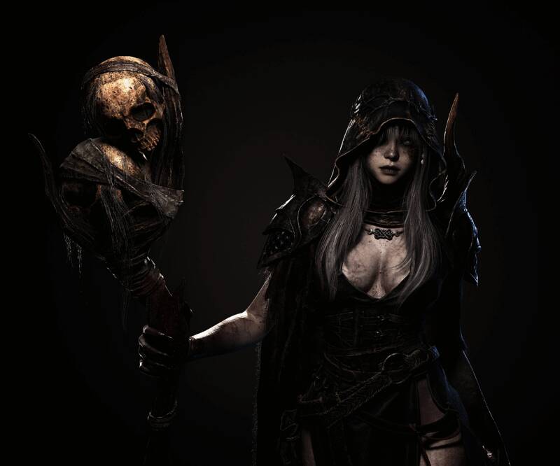 角色背部特写，衣饰与发丝随风飘动，展现出极高的建模精度