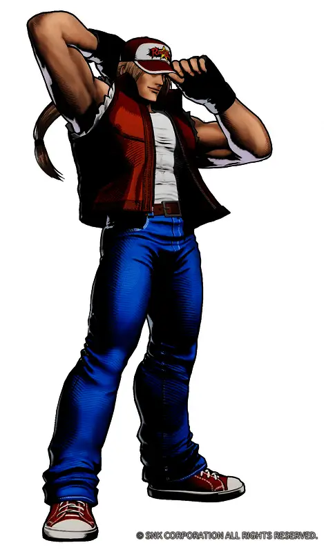 特瑞经典造型展示，身穿红帽红衣，神情坚毅