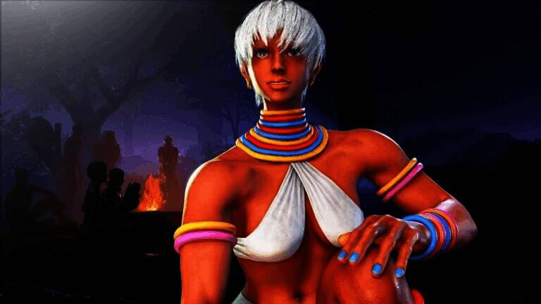 艾琳娜与其他角色同框，背景为《街霸6》经典舞台之一