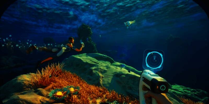 《深海迷航2》游戏实机画面，展示外星粘液生物与海底地形细节