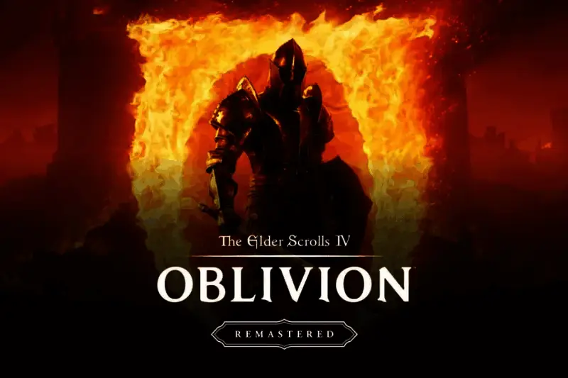 《上古卷轴4：湮灭重制版》游戏画面展示，主角身穿铠甲手持长剑面对怪物