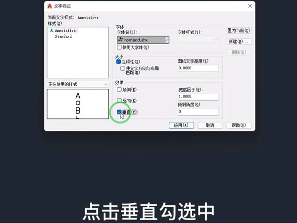 文字效果设置面板界面，垂直选项被勾选状态展示