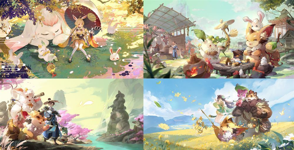 妖灵角色展示，风格清新国风，角色造型精美，细节丰富