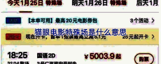猫眼电影特殊场介绍示意图，展示不同类型特殊场的标志与描述
