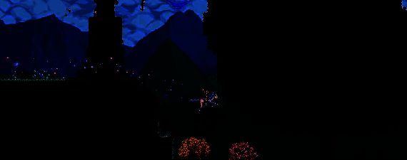 泰拉瑞亚中玩家正在与克苏鲁之眼激烈战斗，空中漂浮着眼球怪物，地面布满火球特效，战斗氛围紧张刺激