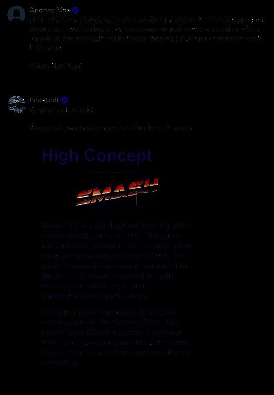 粉丝留言精选截图，包含对SmashTV重制建议及开发者回复对话框