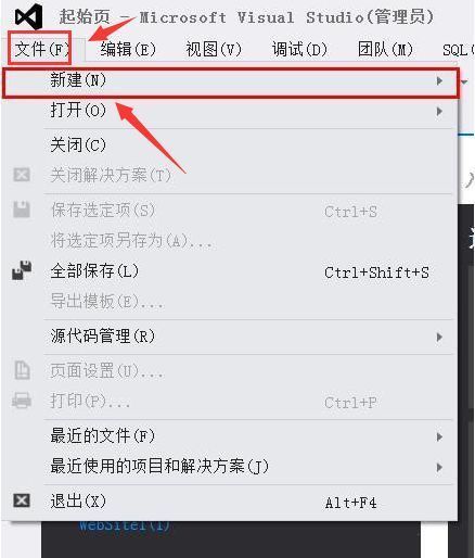 新建网站选项被选中，界面右侧显示多种模板类型，包括空网站、ASP.NET网站等